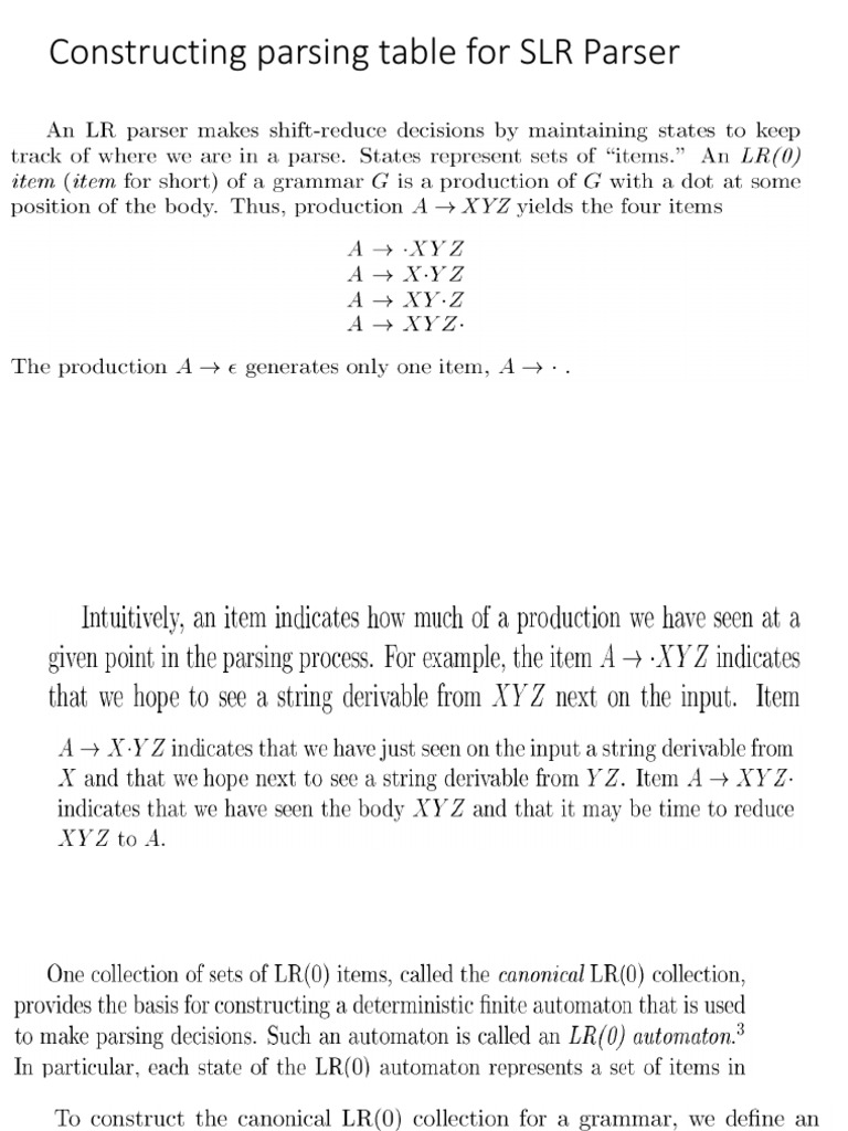Construction of SLR Parsing Table PDF | PDF | Grammar | Languages
