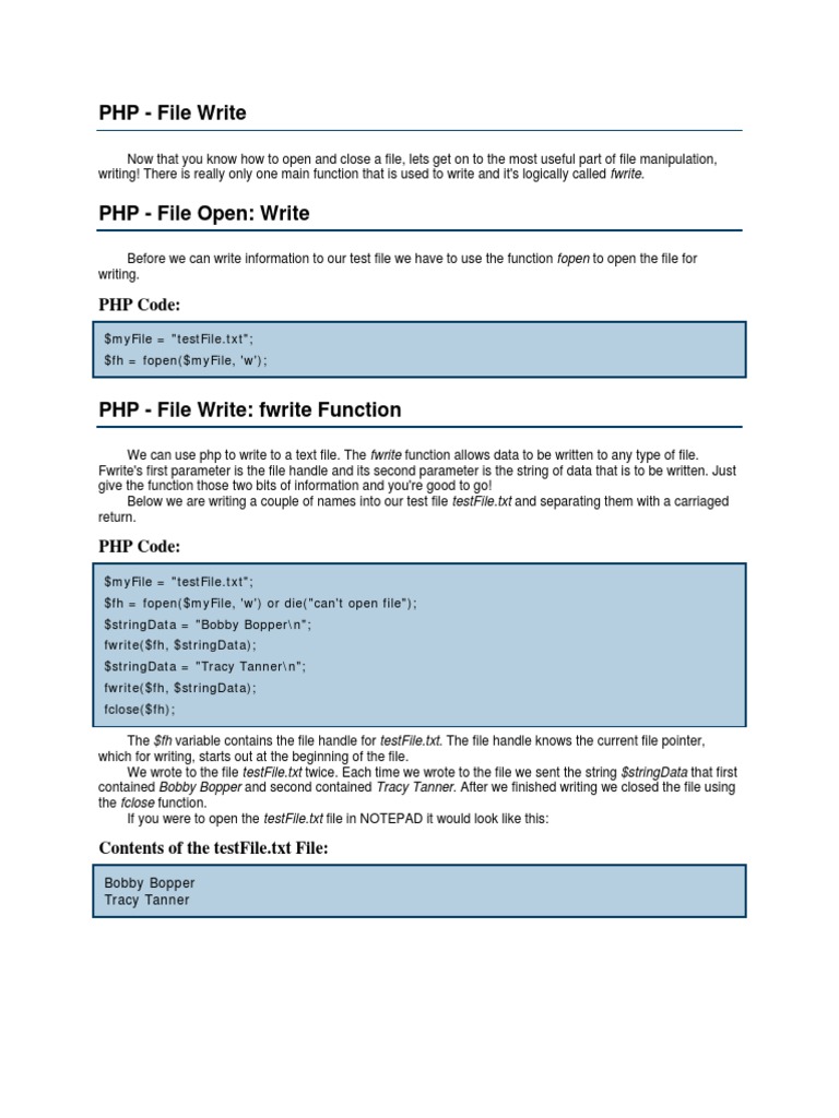 PHP fwrite Function Explained | PDF