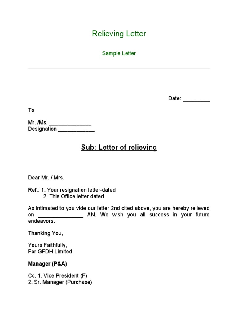 Employee Relieving Letter Template | PDF | Finance & Money Management