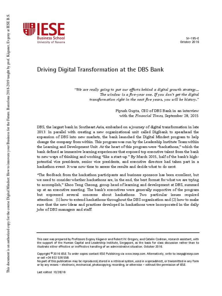 DBS Bank Case Study PDF | PDF | Business | Economies