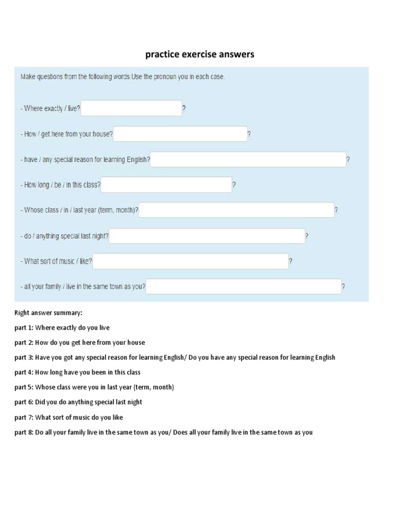 Practice Exercise Answers PDF