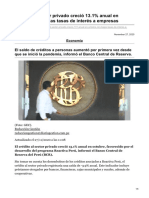 Gestion - Pe-Crédito Al Sector Privado Creció 131 Anual en Octubre Con Bajas Tasas de Interés A Empresas