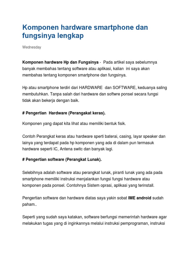 Komponen Hardware Smartphone Dan Fungsinya Lengkap | PDF