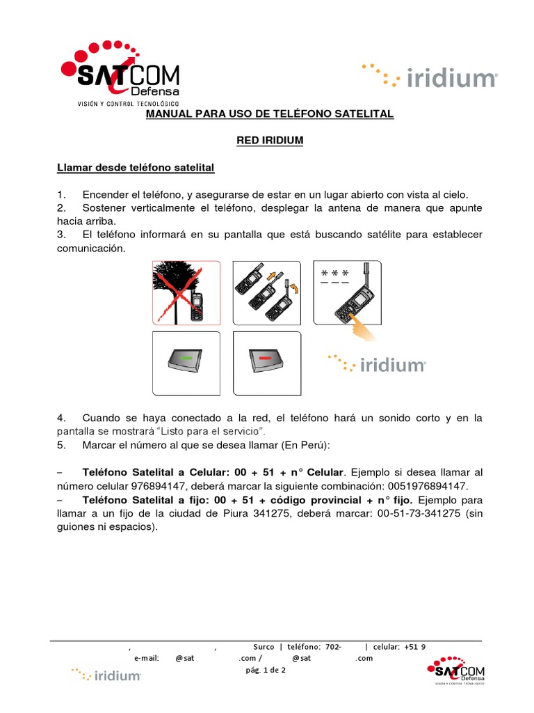 Manual Para Llamadas Teléfono Satelital Iridium 2020 - SCD | PDF.