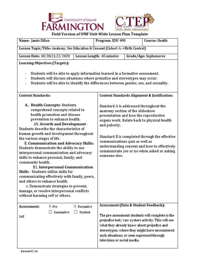 Field Version of UMF Unit-Wide Lesson Plan Template | PDF | Educational ...
