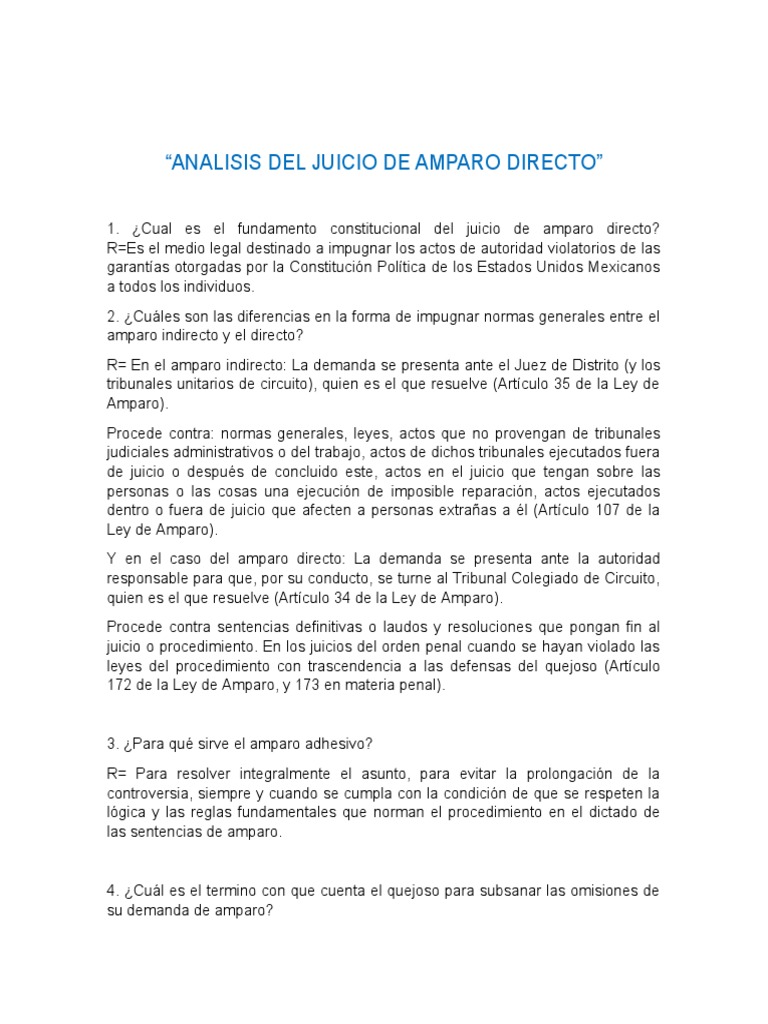 Analisis Del Juicio de Amparo Indirecto | PDF | Demanda judicial ...