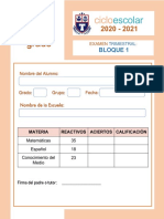 Examen Trimestral Primer Grado 2020