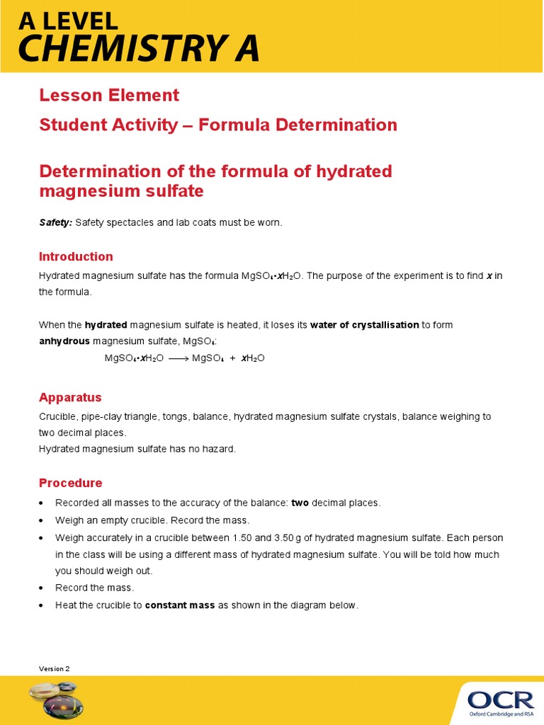 Determination of The Formula of Hydrated Magnesium Sulfate Activity