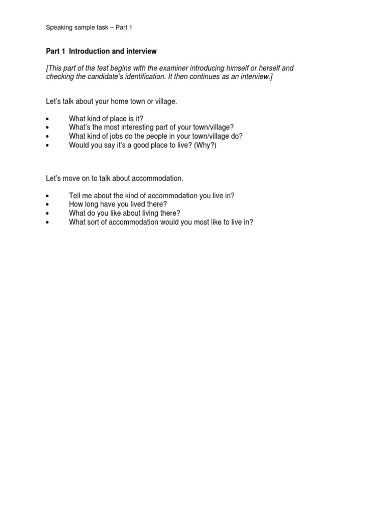 Speaking Sample Part 1 Prompt PDF | PDF