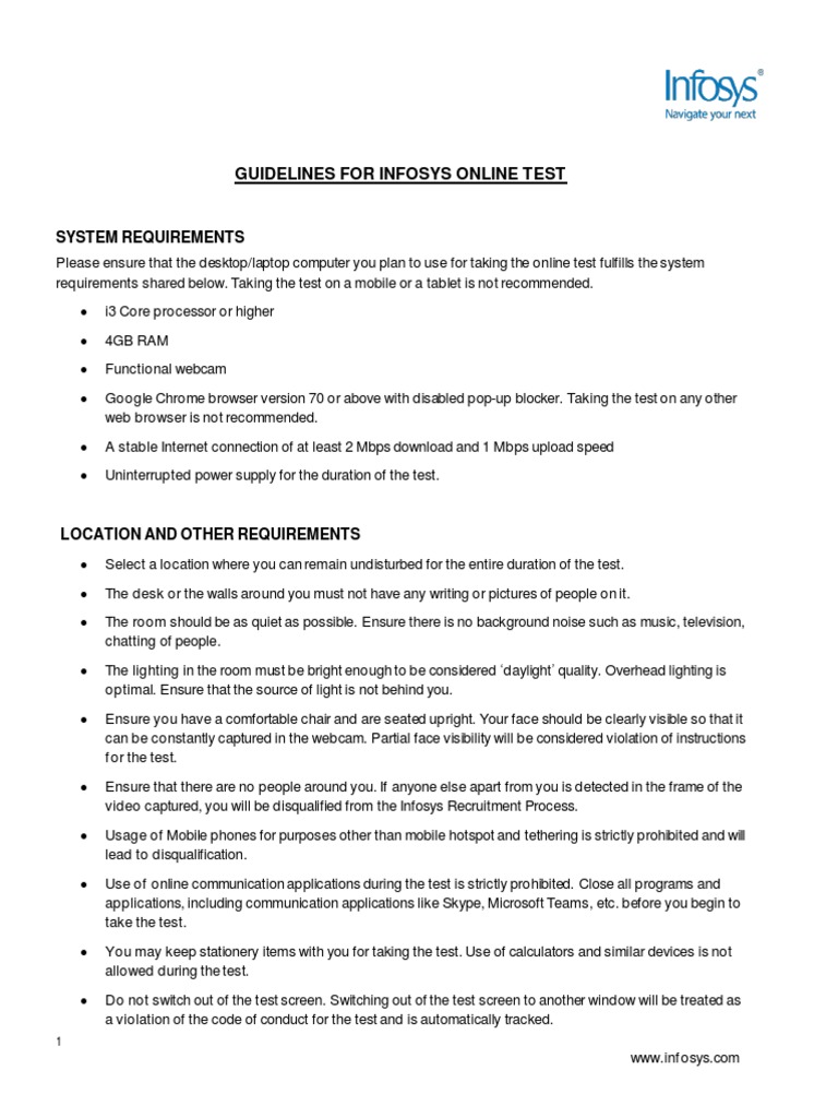 Guidelines - Infosys Online Test | PDF | Application Software 