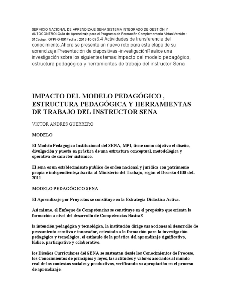 Impacto del Modelo Pedagógico SENA | PDF | Plan de estudios | Evaluación