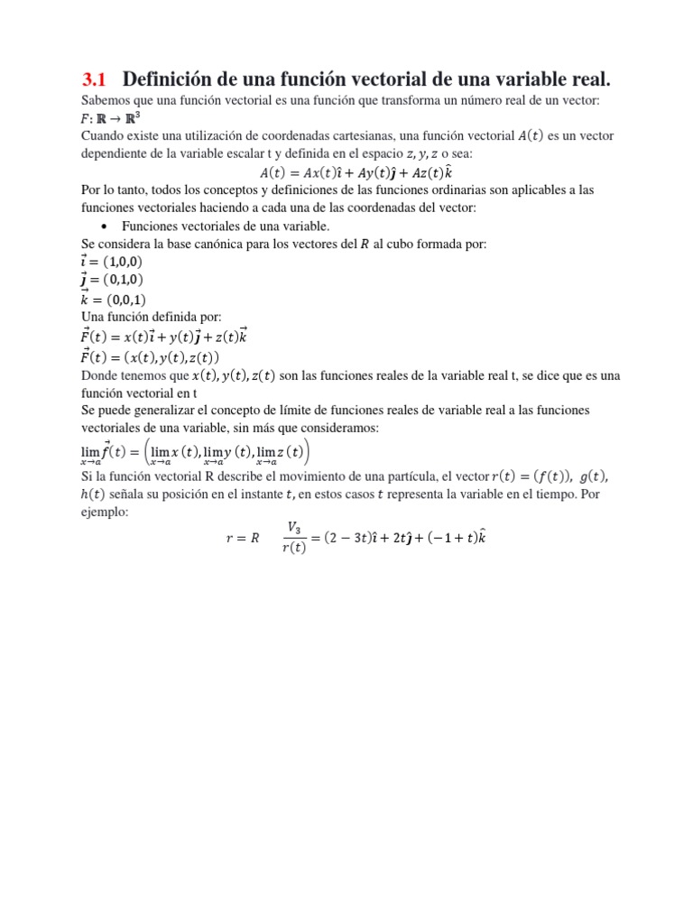 Funciones Vectoriales de Variable Real | PDF | Vector Euclidiano | Integral