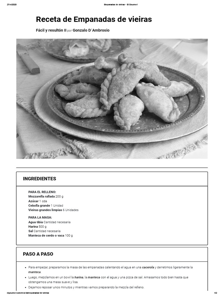 Empanadas de Vieiras: Receta Fácil | PDF | Relleno | Comida y bebida