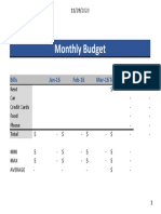 Monthly Budget: Bills Jan-16 Feb-16 Mar-16 Total Percent