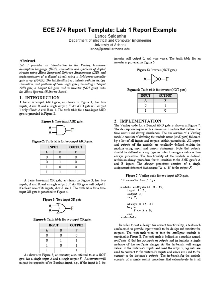 ECE 274 Report Template: Lab 1 Report Example: Lance Saldanha | PDF ...