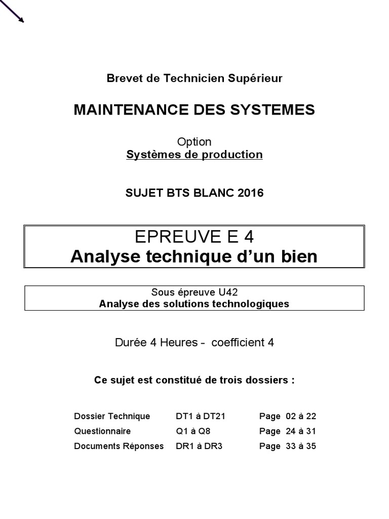 Sujet Bac Pro Mei 2021 Corrige 5450 Sujet 0 E42 Bts Ms Option SP 1 | PDF | Palier (mécanique) | La  combustion