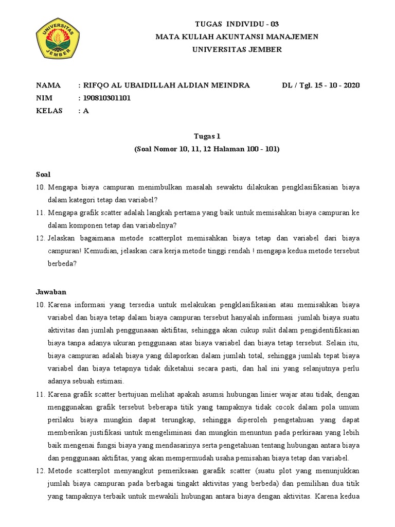 Latihan Soal Akuntansi Manajemen Bab 3 Pdf