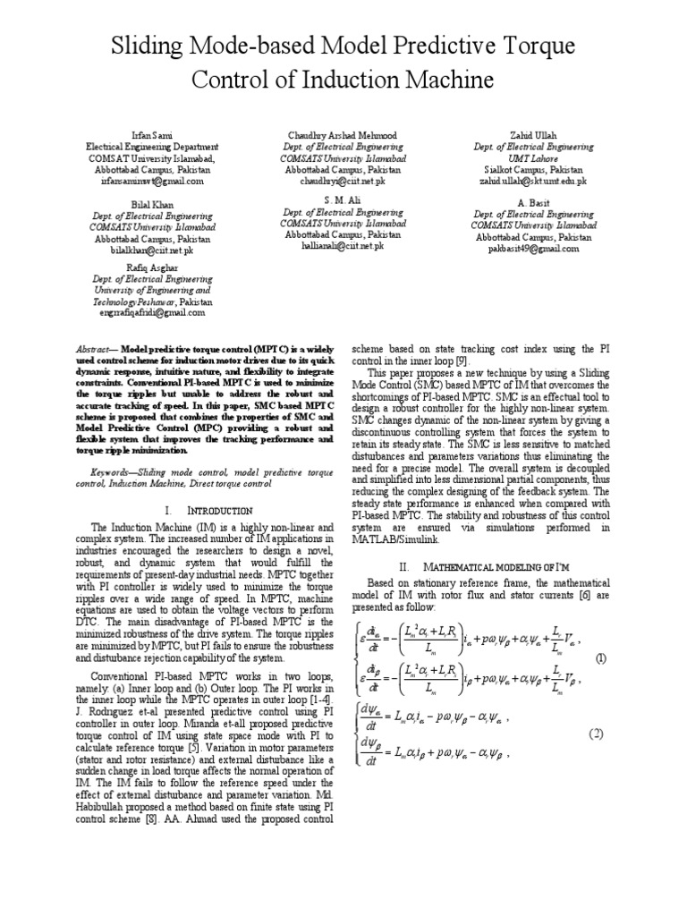 Sliding Mode Based Model Predictive Torq | PDF | Electric Motor ...