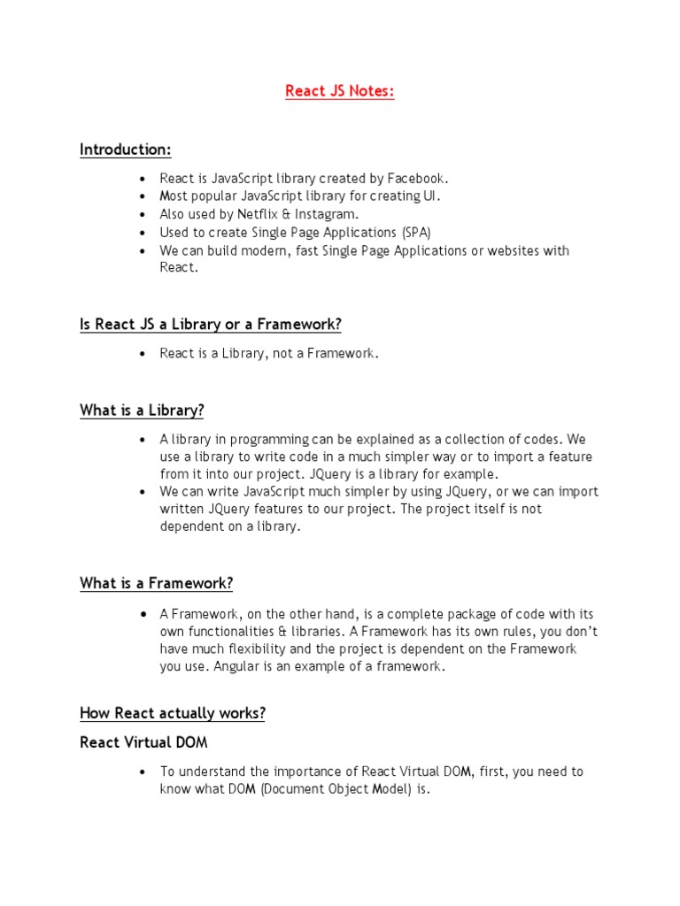 React JS Notes | Download Free PDF | Java Script | Html