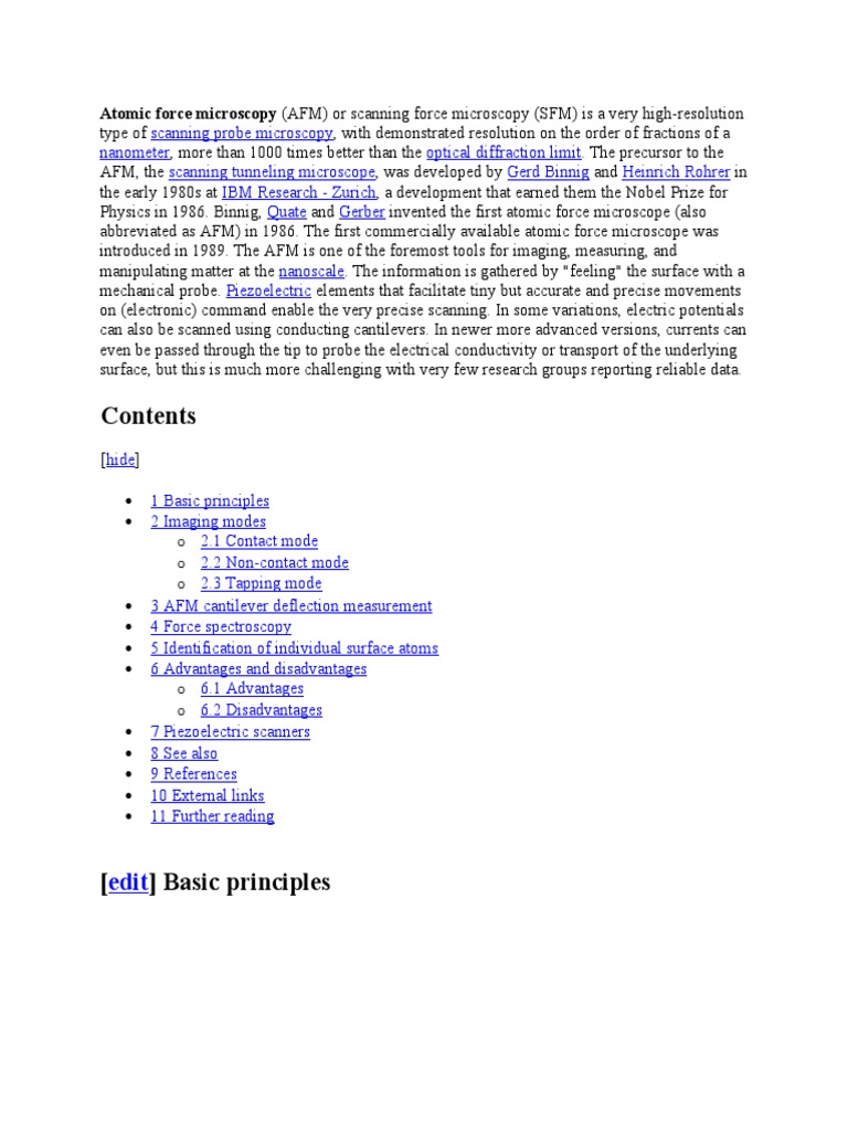 Overview of Atomic Force Microscopy | PDF | Atomic Force Microscopy ...