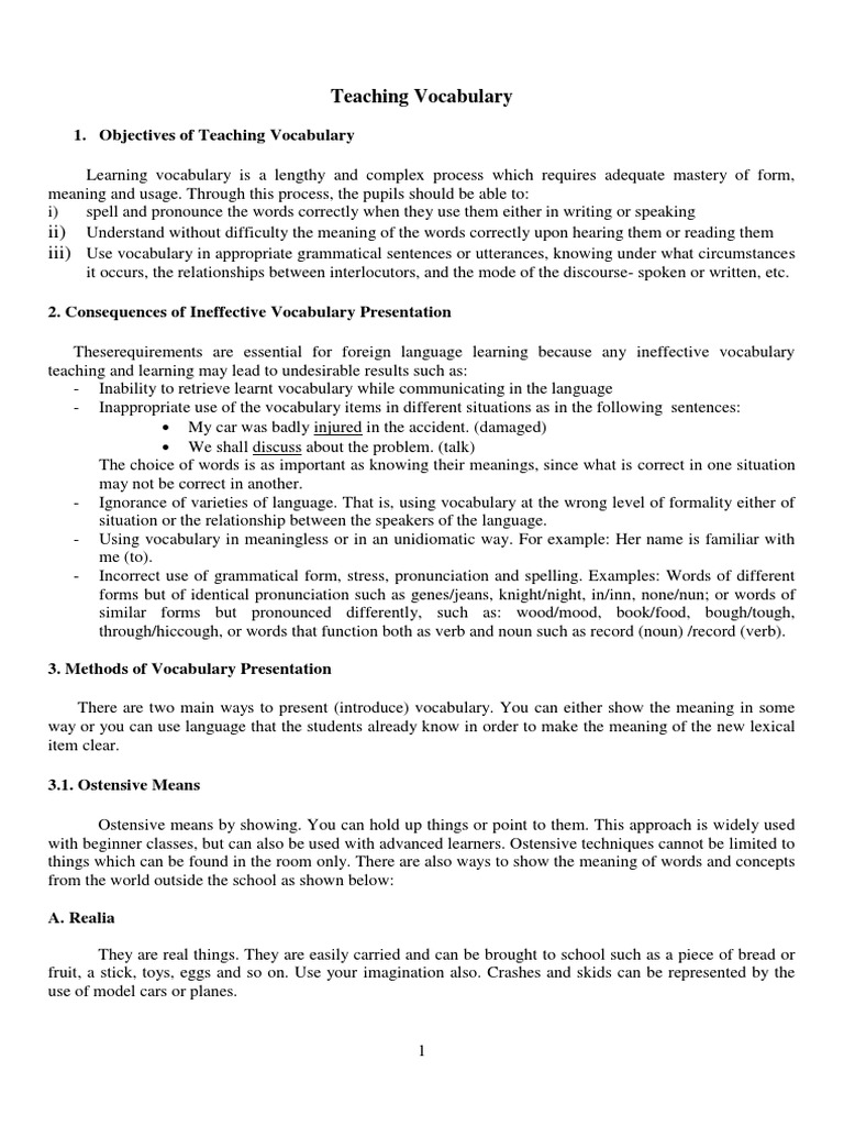 Vocabulary Teaching Techniques | PDF | Vocabulary | Word