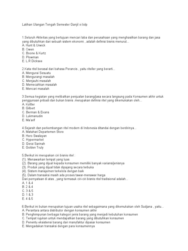 Latihan Ulangan Tengah Semester Ganjil Xi Bdp Pdf