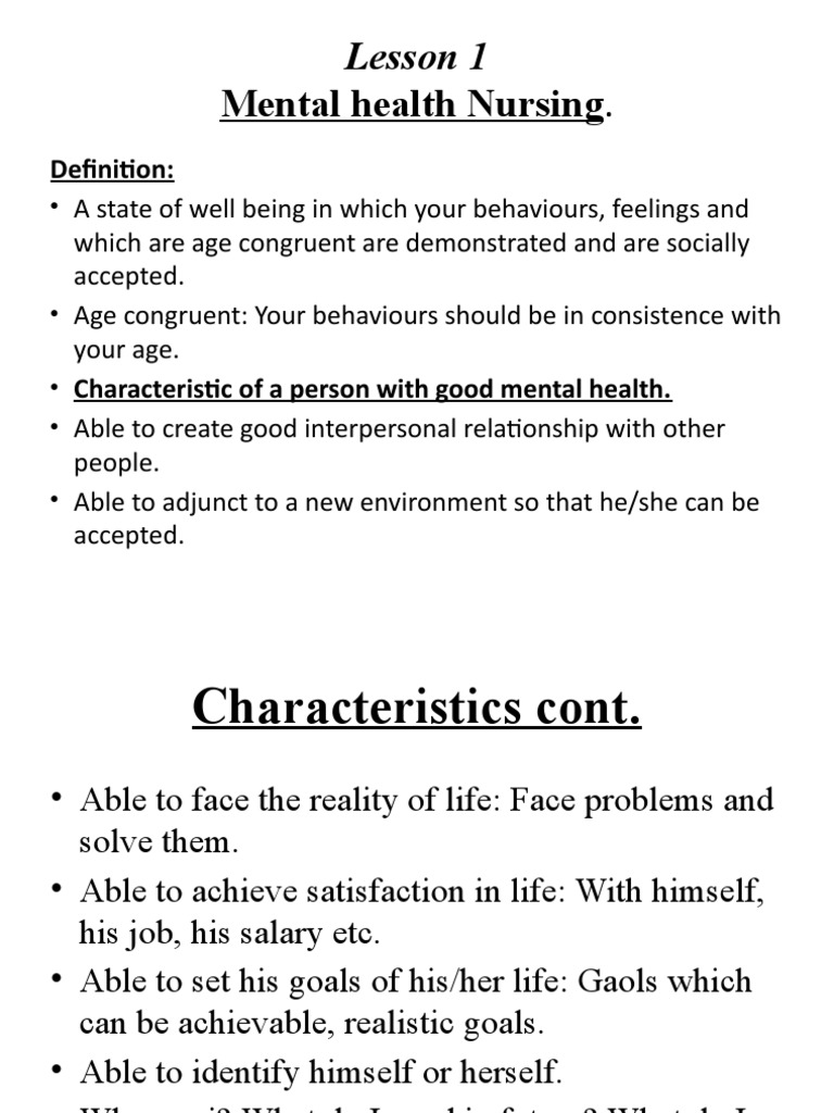 Mental Health Nursing.: Lesson 1 | PDF | Hallucination | Mental Disorder
