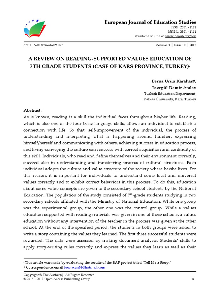 A Review On Reading Supported Values Edu | PDF | Value (Ethics ...