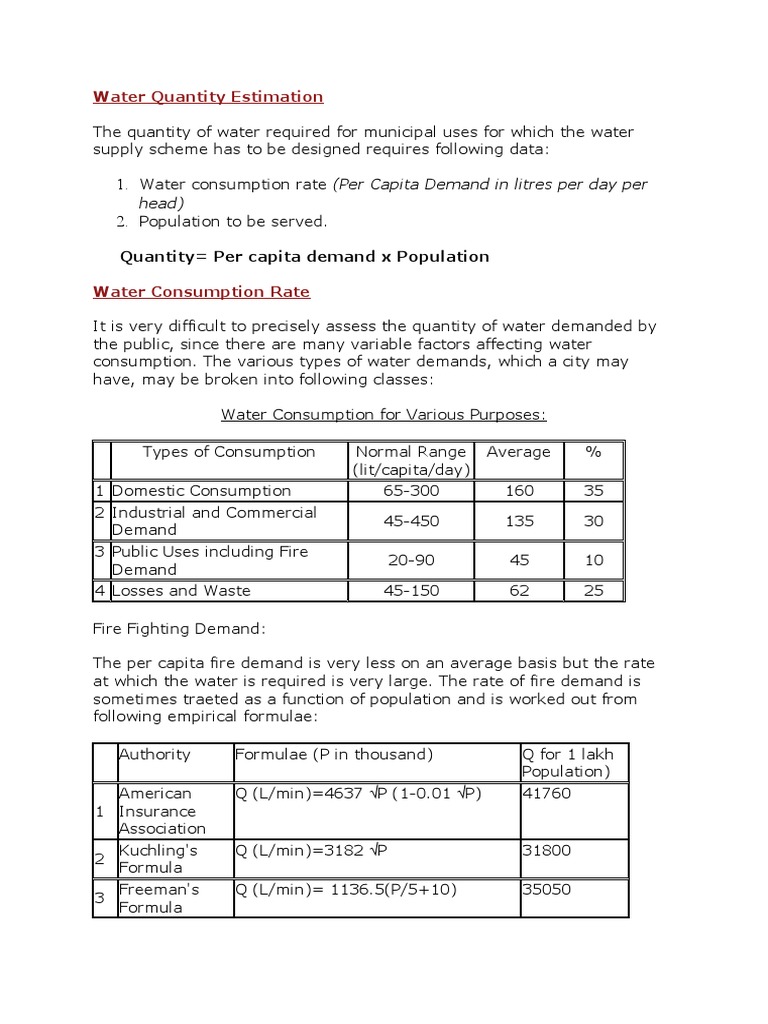 Water Quantity Estimation PDF Demand Water