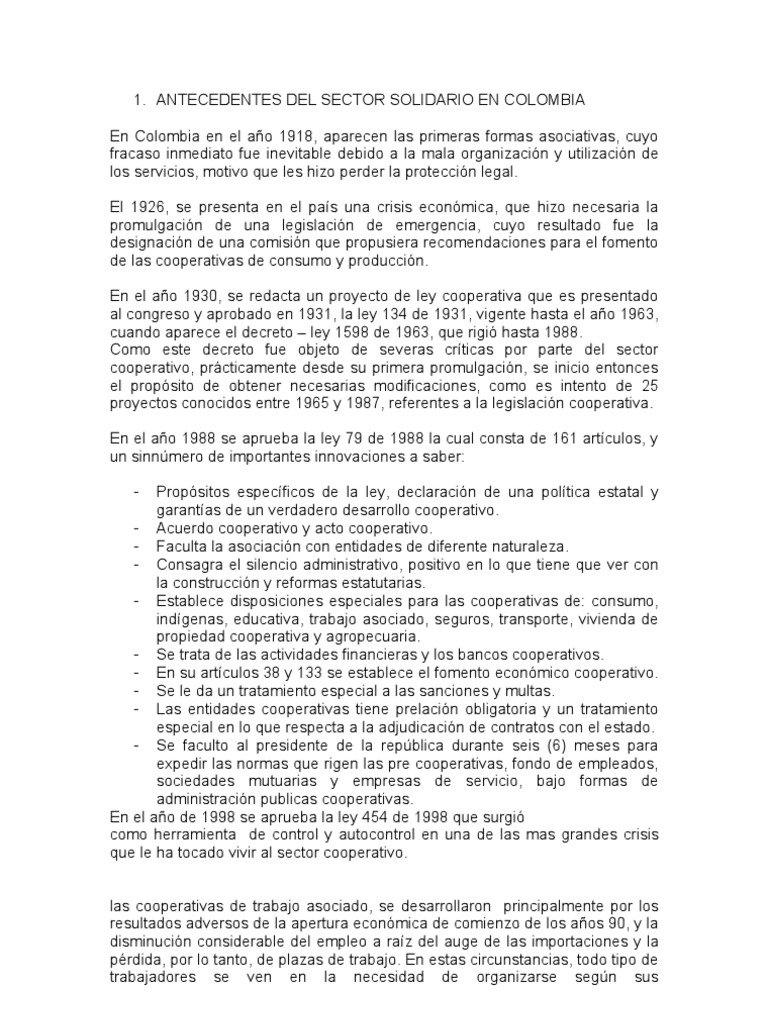 Historia del Sector Solidario en Colombia | PDF | Cooperativa | Gobierno