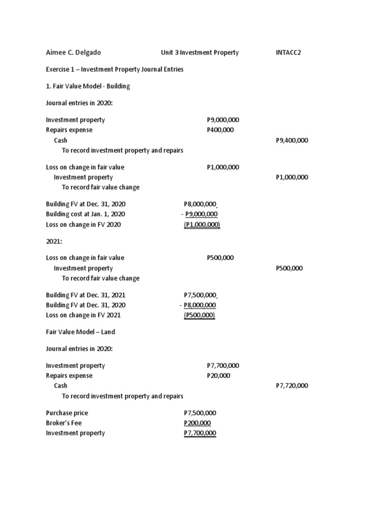 Investment Property Journal Entries Guide | PDF | Depreciation | Expense
