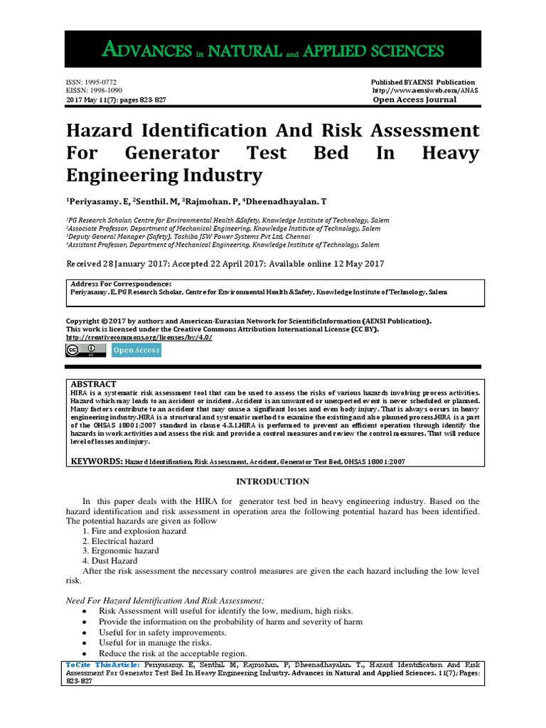 Hazard Identification and Risk Assessment For Generator Test Bed in ...