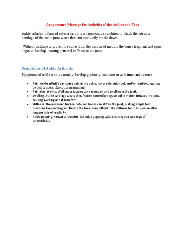 Acupressure Massage For Arthritis of The Ankles and Toes PDF