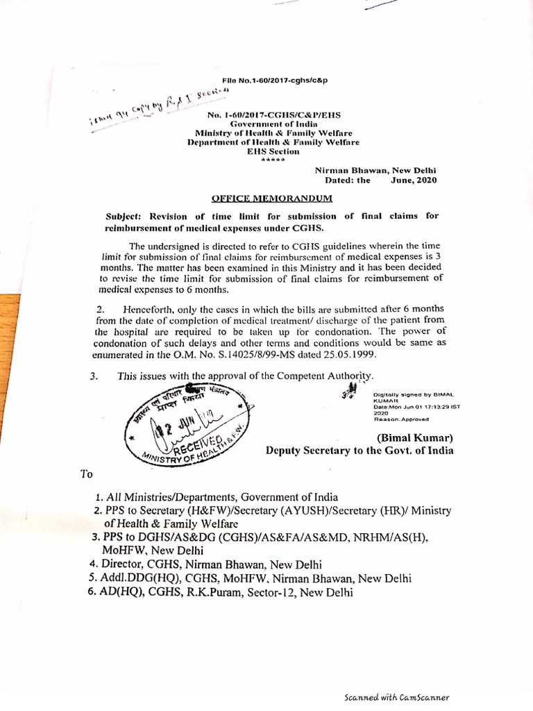 Revision of Time Limit For Submission of Final Claims For Reimbursement