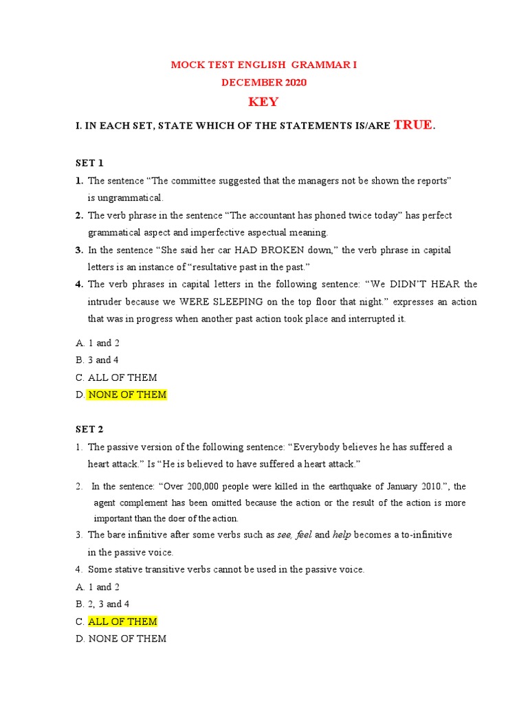 Key Mock Test Pdf Clause Verb