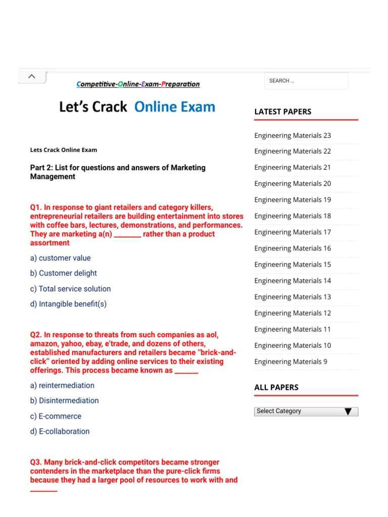 Marketing Management Exam Questions | PDF | Supply Chain | Media ...