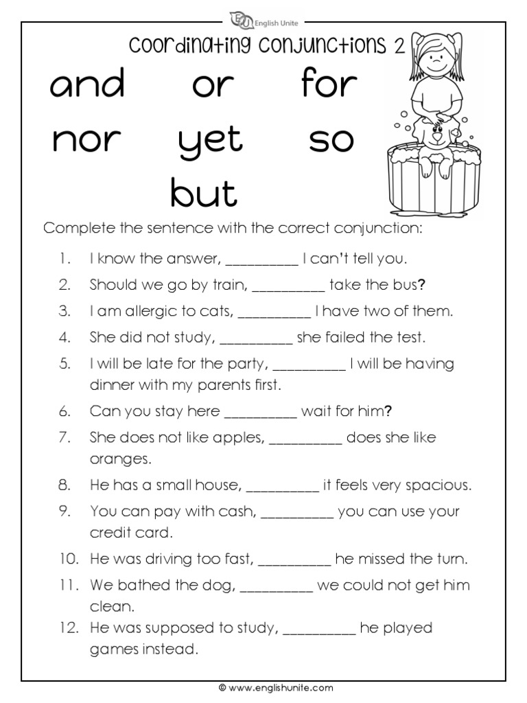 Coordinating Conjunctions Worksheet | PDF