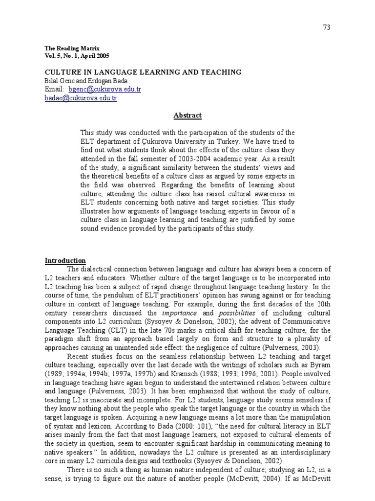 Culture's Role in L2 Teaching | PDF | Second Language | Vocabulary