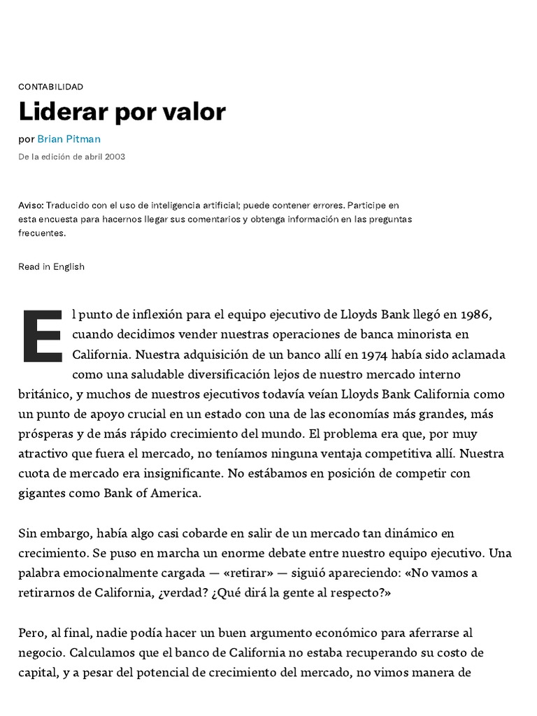 Leading For Value (Español) PDF Bancos Inflación