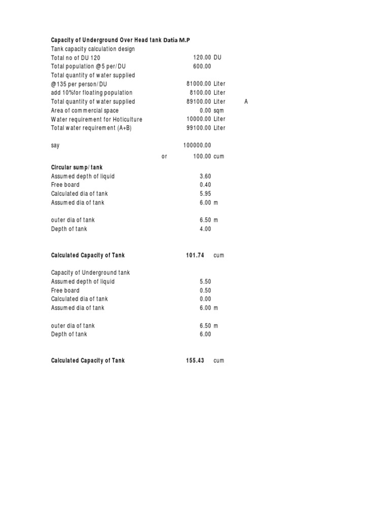 Sump Tank Oht Dia Calculation PDF
