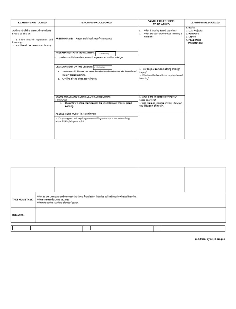 Inquiry-Based Learning Lesson Plan | PDF | Inquiry Based Learning | Inquiry