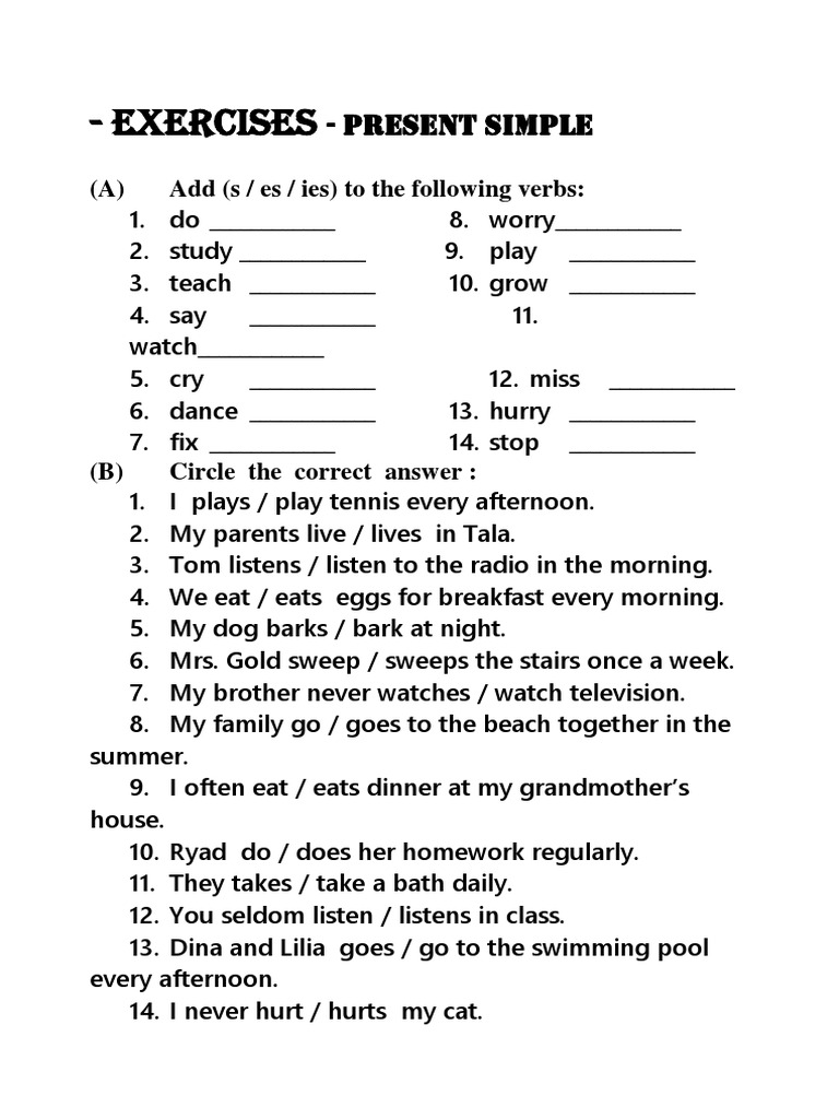 Exercises: - Present Simple | PDF | Foods