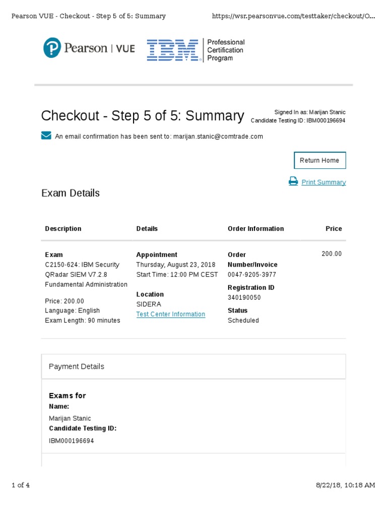 Checkout Step 5 of 5 Summary Exam Details PDF Point Of Sale