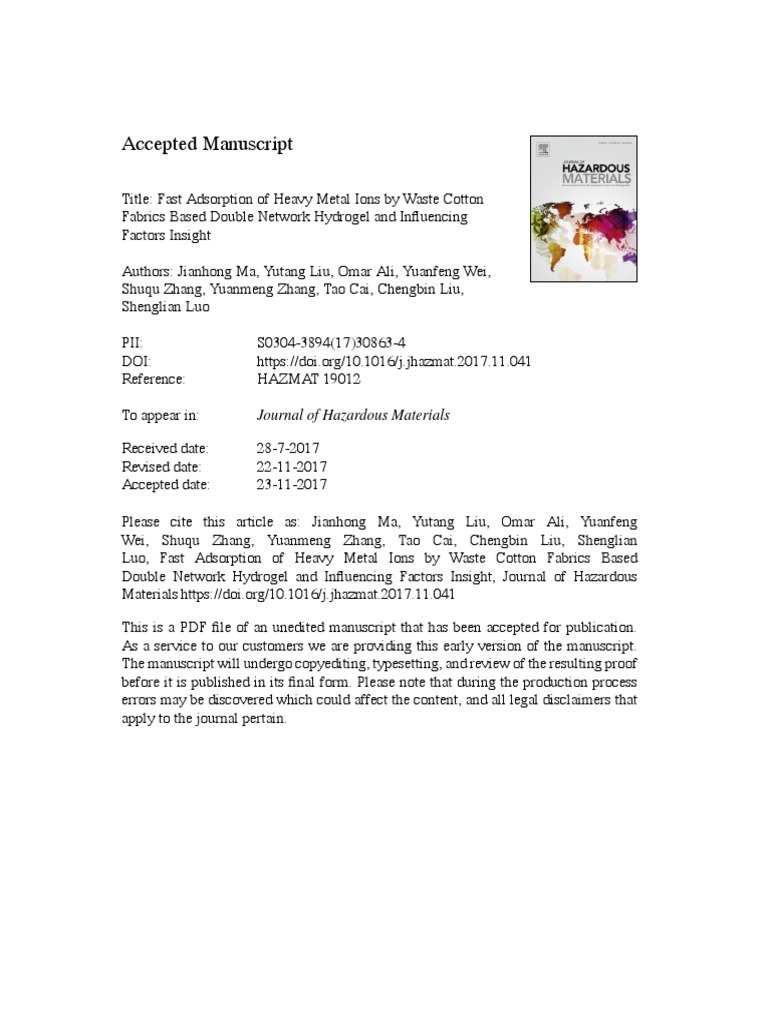 Accepted Manuscript Journal of Hazardous Materials PDF Adsorption