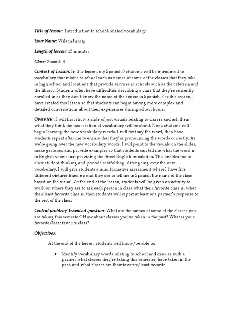 15-Minute School Vocabulary Lesson | PDF | Vocabulary | Communication
