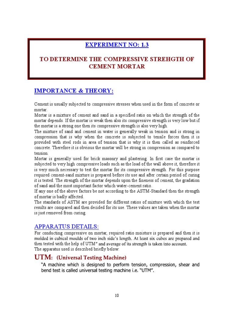 Compressive Strength of 1:3 Cement Mortar | PDF | Mortar (Masonry ...