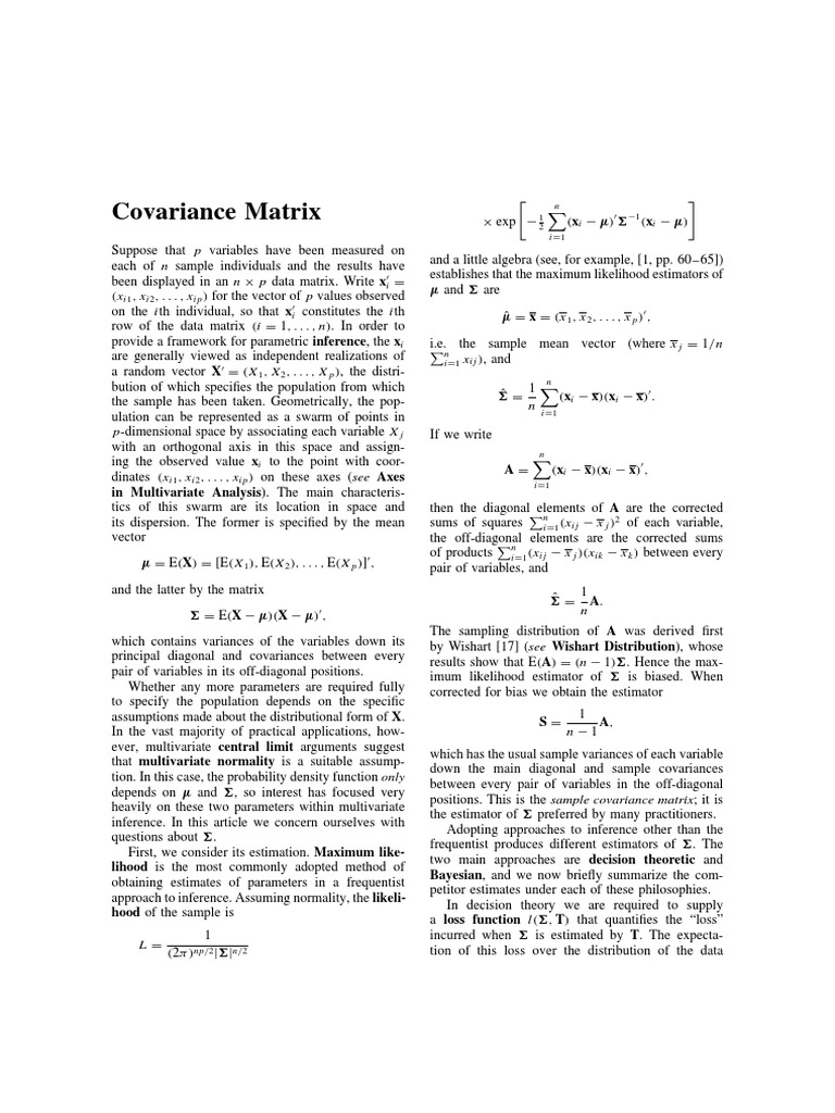 Covariance Matrix (W Krzanowski) | PDF | Variance | Normal Distribution