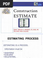 Construction Estimate: Engr. Merlin D. Herrera, Ce, Ense, Me Feu-East Asia College