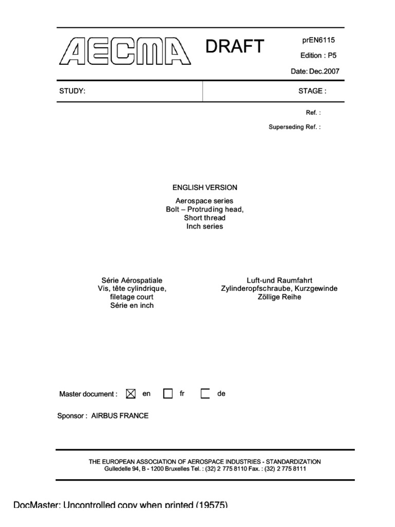 EN6115 Protruding Head Bolt Specification | PDF | Screw | Forging