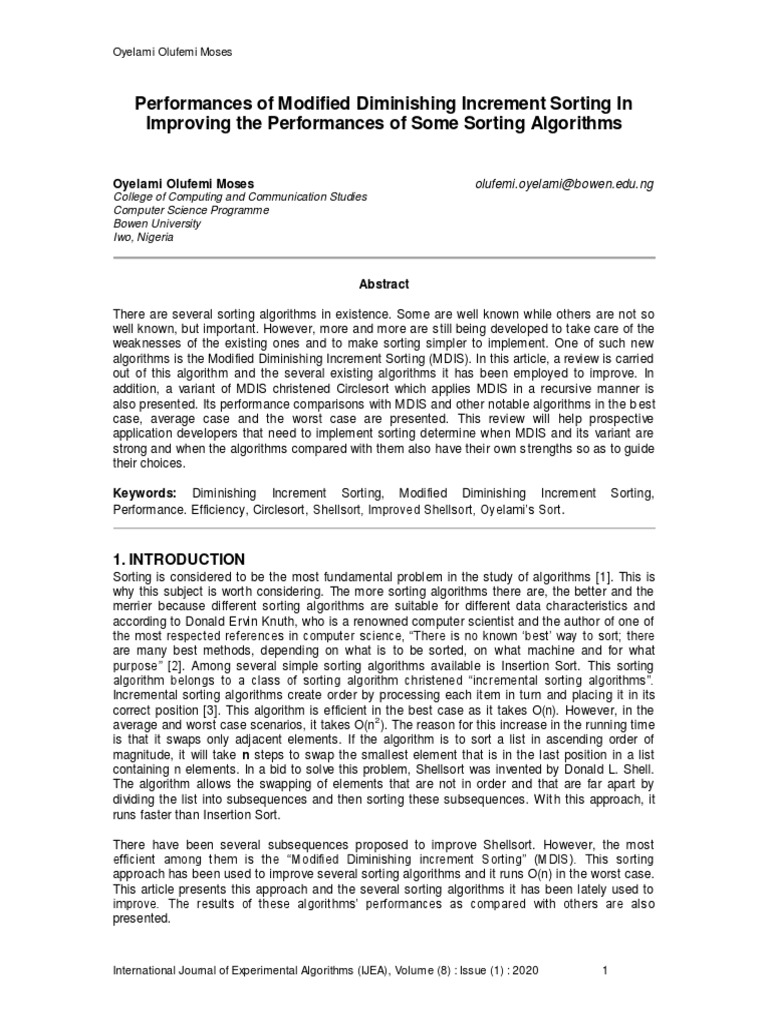 Performances of Modified Diminishing Increment Sorting in Improving The ...